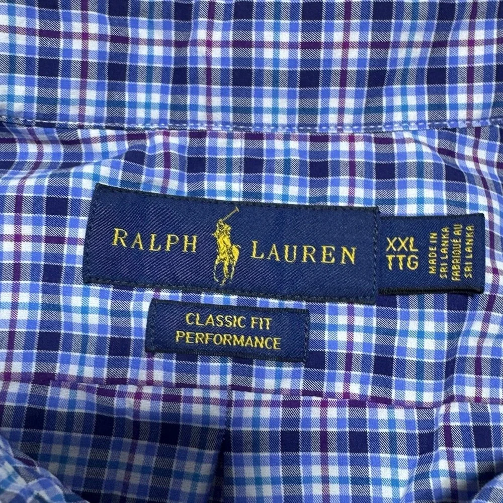 Polo Ralph Lauren Men's XXL Classic Fit Performance Button Down Shirt Blue Check